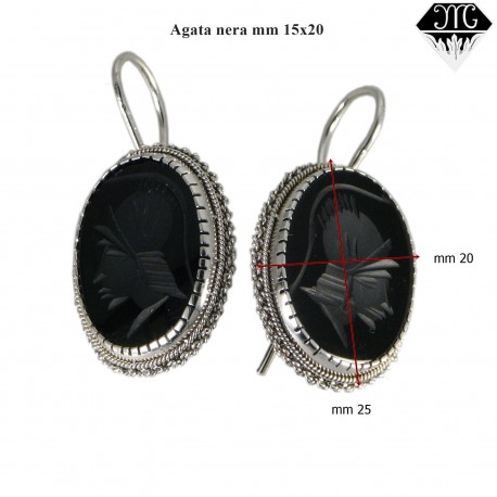 Orecchini in filigrana sarda con agate incise con testa di guerriero