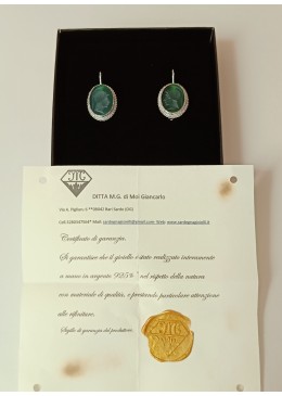 Orecchini in filigrana sarda con agate incise con testa di guerriero